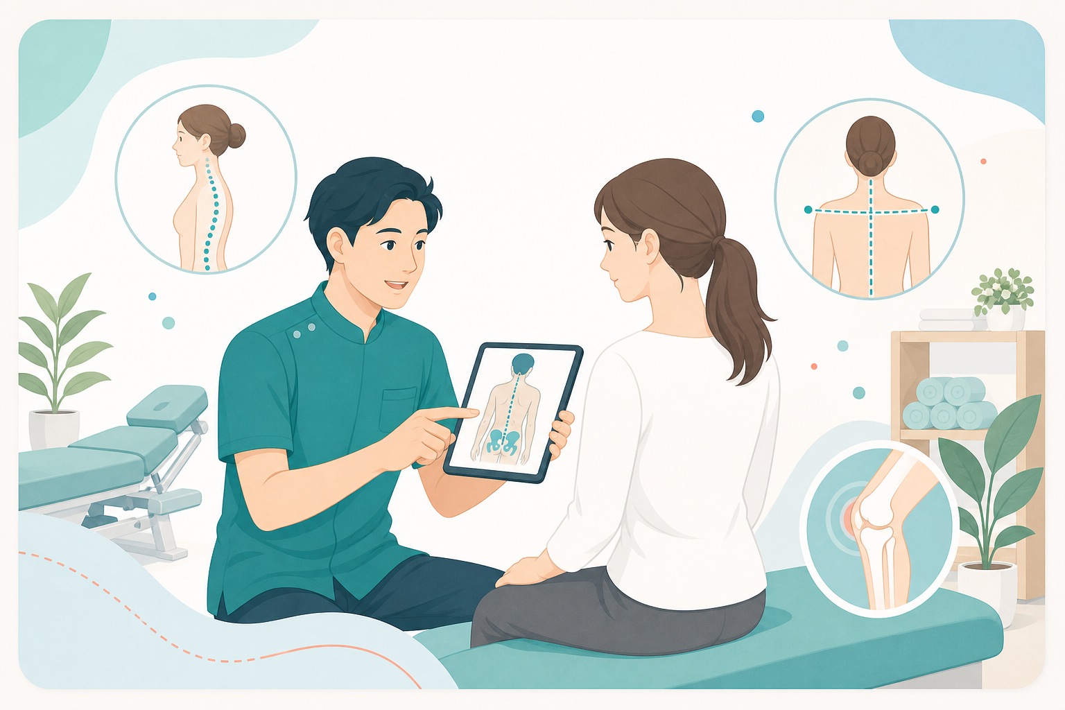 姿勢評価を説明する医療イラスト
